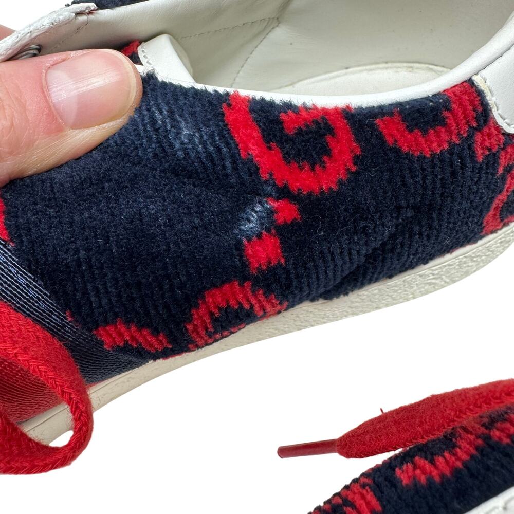 Gucci Ace GG Fabric Sneakers Navy Red Monogram Web Stripe Low Top Women’s 39 - Picture 9 of 11